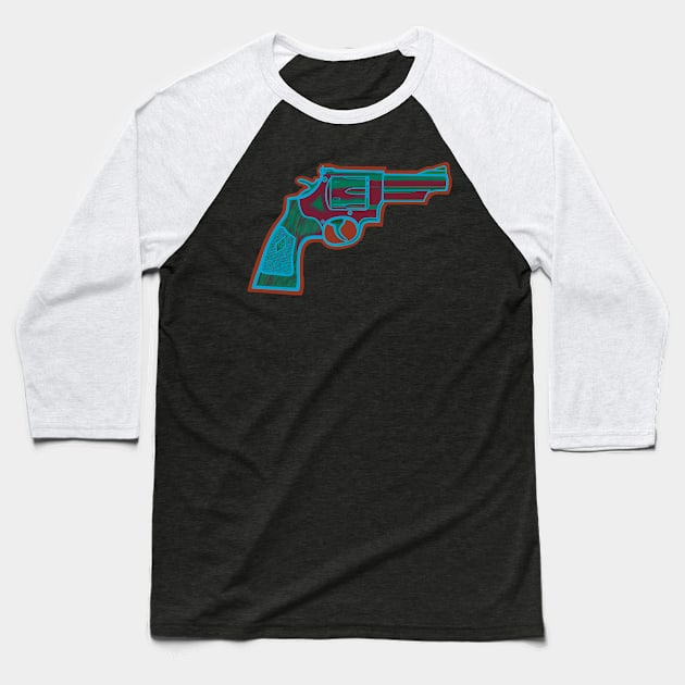 .44 Magnum Revolver Baseball T-Shirt by Art from the Blue Room